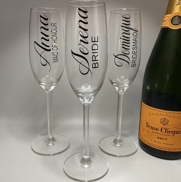 personalized bridal party champagne flutes