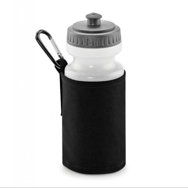 a water bottle in a black holder