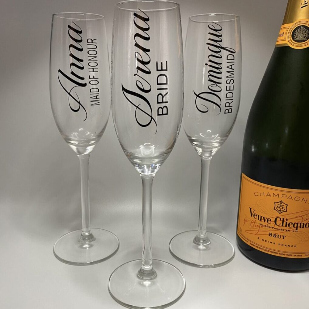 personalized bridal party champagne flutes